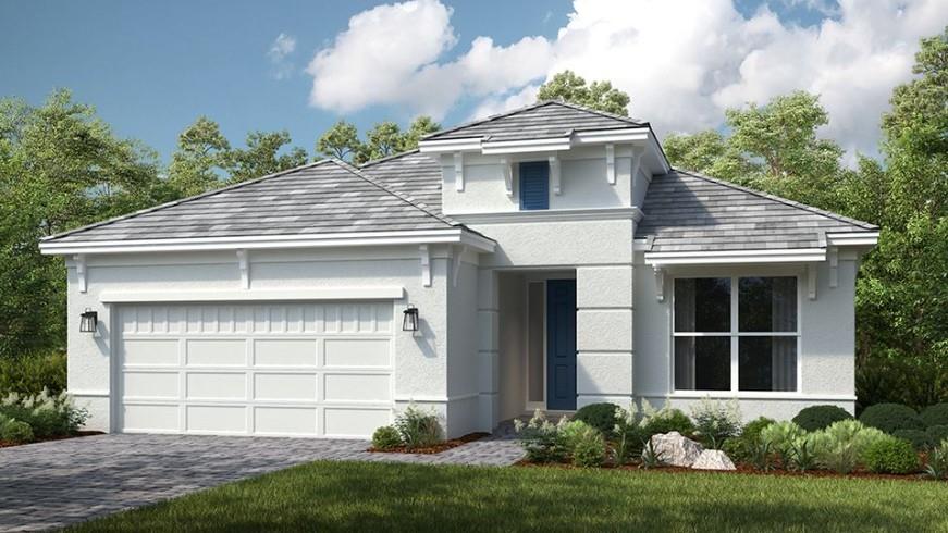 New Construction - October Completion! Discover Esplanade at Tradition, a vibrant 55+ resort-style community featuring amenities like a resort-style pool, tropical beach, and shaded cabanas. Stay active with pickleball or stroll along the lakefront promenade. Enjoy treats at the café and visit the bark park with your furry friend. Experience vacation-style living every day! Enjoy an open layout with a gourmet kitchen, spacious great room, and covered lanai. The private primary suite features a spa-like bath, plus two more bedrooms and a flex space complete the home. Highlights Include: Gourmet kitchen, casual dining extension, extended covered lanai, tray ceilings, and tandem garage. Photos are for representative purposes only. MLS#F10513973