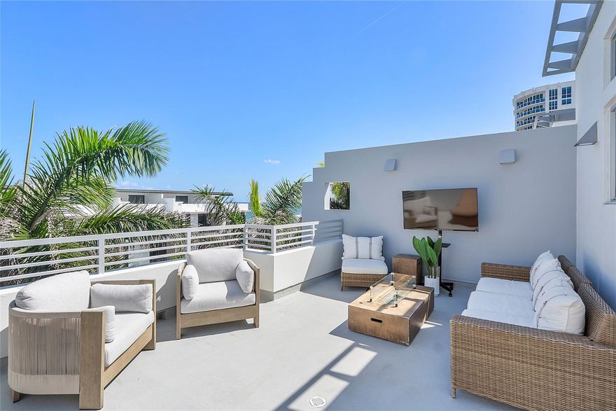 WALK TO EVERYTHING from this stunning Beach Townhouse with Private Oceanview Rooftop just steps from the sand on a charming, quiet street in booming Pompano Beach. Entertain & BBQ on your private rooftop, offering breathtaking sunrises, sunsets, & rooftop bar! Unbeatable location with $7mm dollar townhomes across the street & luxury buildings such as the Ritz, Waldorf, & W all under development. With 2,835 sq ft of impeccably maintained living space, there are 3 spacious en-suite BRs, 3.5 baths, & elevator. Roof recently sealed w/ durable 20-year epoxy for long-lasting peace of mind. Huge 2-car garage. Extremely LOW HOA fees, just $642/month (paid quarterly). Can be fully furnished for additional cost. Heated pool+gym. Shopping, dining, & pier activities, all within walking distance.