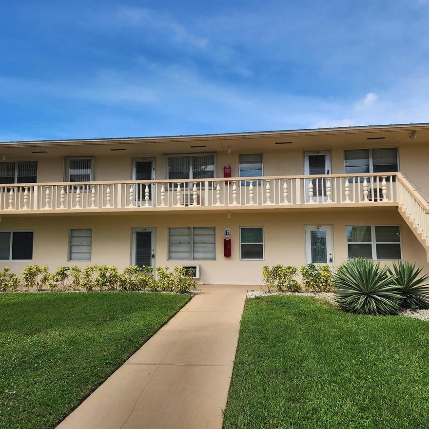 RARE First Floor Unit. Updated Kitchen and Bthrms. All Tile floors. Assigned parking conveniently located in front of unit walkway, Addit'l. guest pkg. Primary bdrm w/spacious walk-in closet, 2nd bdrm/Den leads out to the patio w/ lovely garden view. Satellite pools in walking dist., New & Free Laundry Rm., Free Bus Transportation throughout the community, clubhouse for all activities, events, and to local shopping outside the village. Renovated clubhouse boasts Many clubs & activities, an indoor heated pool, 2 large outdoor pools, 1209 seat theater for scheduled movies & live entertainment, Lg. party room w/stage & dance floor, Multiple card & meeting rooms, Billiard room, Tennis, Shuffleboard, Handball/ Racket ball, Bocce Ball courts, Dance, Yoga, Aerobics classes, Music, Crafts and mo