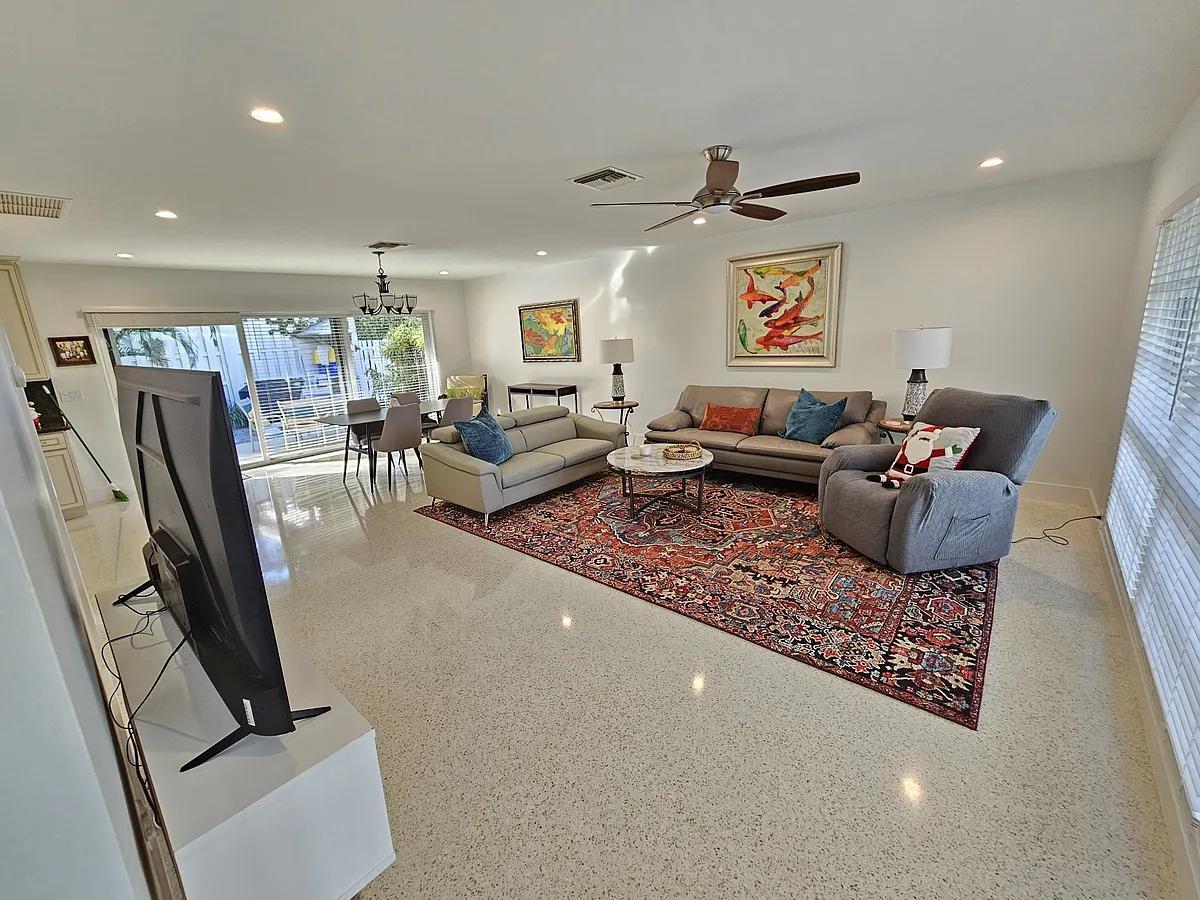 Just 2 Blocks from the Beach!This beautifully furnished 2-bedroom, 2-bath bungalow is perfectly located in the heart of Delray Beach--but tucked away in a quiet neighborhood. All on one level, this spacious home is just a short walk to the beach and the shops, restaurants, and nightlife on Atlantic Avenue. The home sits between the Atlantic Ocean and the Intracoastal, offering plenty of natural light through large front and back windows. It features neutral tile flooring throughout, a private fenced-in patio, a full-size washer and dryer, and a dedicated parking space. There's also a lushly landscaped common yard out front.Available fully furnished--move right in and enjoy the best of beachside living!
