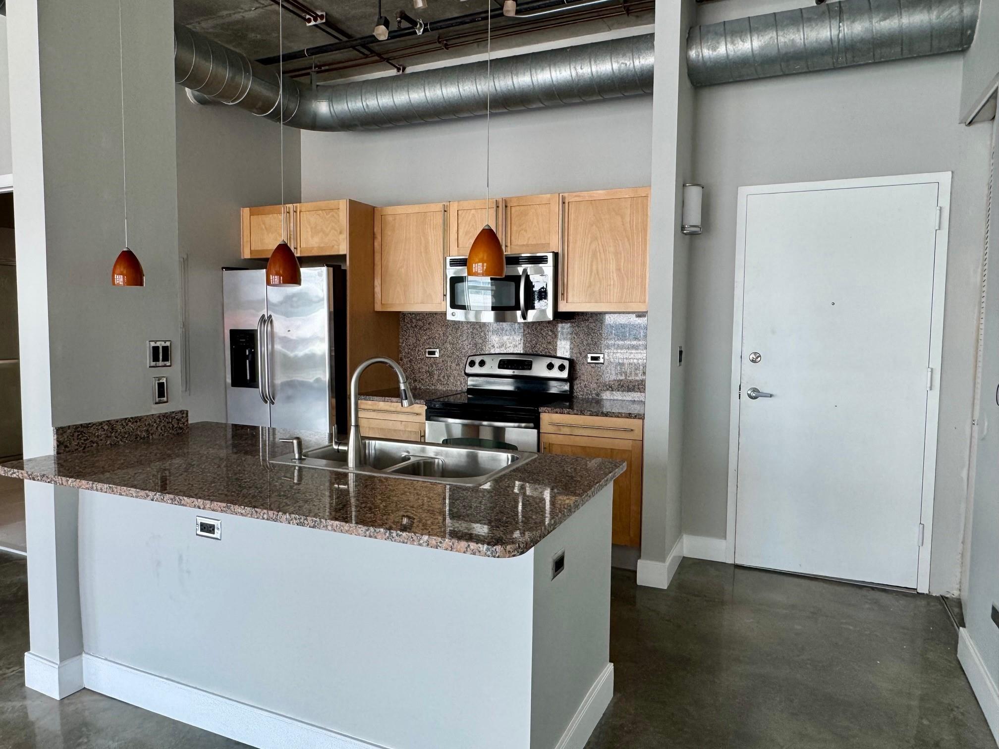 Corner "New York" LOFT style condo in newer building right in heart of downtown Fort Lauderdale. AMAZING DOWNTOWN VIEWS FROM ENTIRE CONDO. High ceilingS and exposed duct work throughout, polished concrete floors, with no walls for 2nd bedroom. Unit best suited as one bedroom with OPEN office. FLEXIBLE living area floor plan! Many upgrades including upgraded bathroom, STAINLESS STEEL appliances, painted in nuetral color throughout. ONE parking spot, gym, pool, hot tub, BBQ grill at pool, secured building. GREAT VIEW OF DOWNTOWN! MUST SEE !! WIFI, CABLE TV, WATER, SEWER & TRASH ALL INCLUDED IN RENT !!! Blocks to East Las Olas Blvd, many great restuarant, shopping and entertainment! Close to the Brightline station and the beach! 10 mins to the FLL airport! LOCATION!! SHOWS well.
