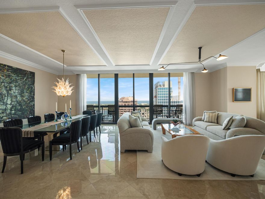 Step into the epitome of urban luxury living with this exquisite penthouse residence nestled in the coveted Two City Plaza. Boasting unparalleled elegance and panoramic views, this sophisticated residence offers a lifestyle of opulence in the heart of West Palm Beach.
Upon entering, you're greeted by an elegant foyer that sets the tone for the grandeur that awaits. Adorned with expansive floor to ceiling sliding doors framing sweeping views of the intracoastal waterway, Atlantic Ocean and Palm Beach Island. Every corner of this residence is a masterpiece of design and comfort.Spanning nearly 3,800 living square feet, this meticulously crafted penthouse features an open plan layout seamlessly designed to connect the living, family, formal dining, kitchen and breakfast areas, providing the perfect backdrop for both intimate gatherings and lavish entertaining. Step outside to one of three balconies and immerse yourself in breathtaking views of sunrises, sunsets, and the glittering city skyline.
The gourmet kitchen is a chef's dream, boasting brand new quartz countertops, KitchenAid appliances, and a Sub-Zero wine fridge capable of holding up to 147 bottles. Custom pull-out drawers and ample storage ensure both functionality and style, while the nearby laundry room offers added convenience with double cabinets and built-in features including ironing board and hanging drying rack. The primary suite is a lavish retreat complete with a sitting area, two extremely large custom built out closets and a luxurious bathroom that feels more like your own private spa. A spacious custom-built office including two desks with granite countertops plus wooden book shelves, storage cabinets and file drawers, perfect for those who appreciate both functionality and style. Whether you are working from home or indulging in a favorite book this space offers the utmost in comfort and convenience. This residence has two side by side parking spaces and additional storage cage. 
As a resident of Two City Plaza, enjoy a wealth of amenities designed to elevate your lifestyle to new heights where every aspect of luxury living is at your fingertips. From the 24-hour staffed lobby, valet services, EV charging stations, a state-of-the-art fitness center with peloton, an indoor movie theater and club room for gathering. Located on the rooftop is the newly refinished pool and spa, new lounge chairs, sauna and steam room, outdoor entertainment area with BBQ grills, movie theater, ping pong table, a pet walk area for your furry companions. There is even a hair salon and market in the building. 
Conveniently located near CityPlace/Rosemary Square, with incredible restaurants and shopping. Cultural attractions to include the Kravis Center, The Norton Museum of Art, the Breakers, Palm Beach Island, Worth Avenue, RH/ Restoration Hardware, the beach. PBI Airport and I95 just minutes away and the new Brightline High Speed train with daily stops between Miami and Orlando truly putting you in the center of everything.
Don't miss the opportunity to make this exquisite residence your own and start living the lifestyle you deserve today.

All information is deemed reliable but not guaranteed. Buyer is responsible to verify all information. Listing is subject to errors and omissions.