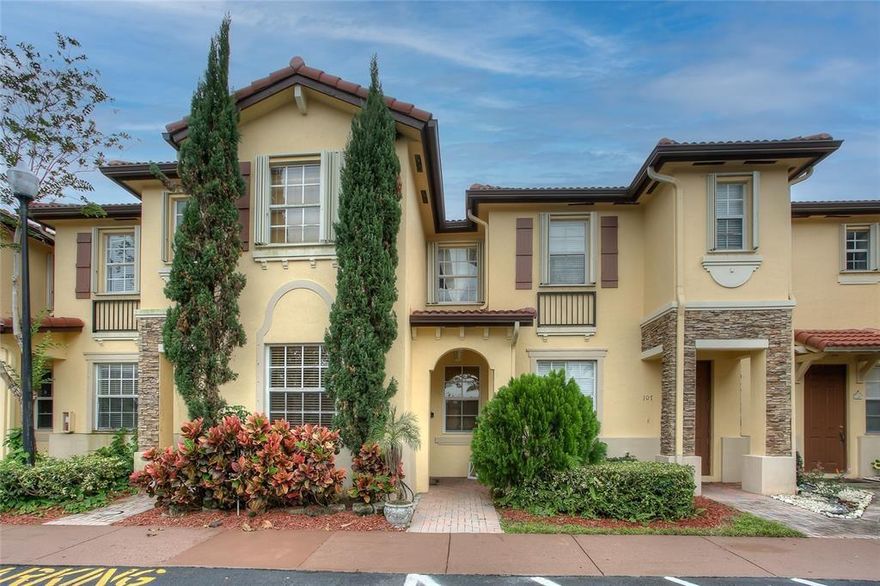 Resort style living at its finest. Beautifully located within the Malibu Bay community at "Villas at Carmel" offers plenty of amenities, i.e. community center, resort style, Olympic size pool overlooking lake with fountain, gym, playground, dog park. Unit is tiled, offers stainless steel appliances, washer/dryer, hurricane shutters, newer AC unit, newer roof, assigned parking, and much more.  Move-In READY!