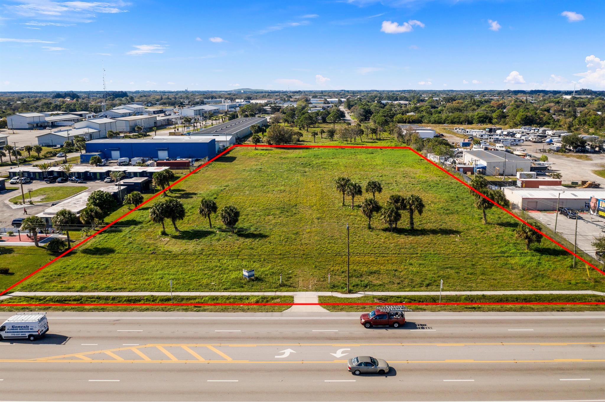4 acres on South US 1. Very rare Industrial zoning as 99% of US1 is zoned general commercial. Allows a more variety of uses. Cleared and filled. 300 feet on US1 with 577 ft of depth. City water and sewer available. Average of 30,000 cars per day pass this site. See documents tab for Survey, Topo, Conceptual Site plans for Self Storage Project,( designed with one 3-story Big Box climate building with 76,500 square feet and several single-story buildings with standard drive-up units of 28,350 square feet), Tortoise Report, Geotech Report and utilities map. Natural Gas line is in front of the property, 8'' water main is also in front of the property. Sewer force main 8'' PVC is on the other side of US #1.