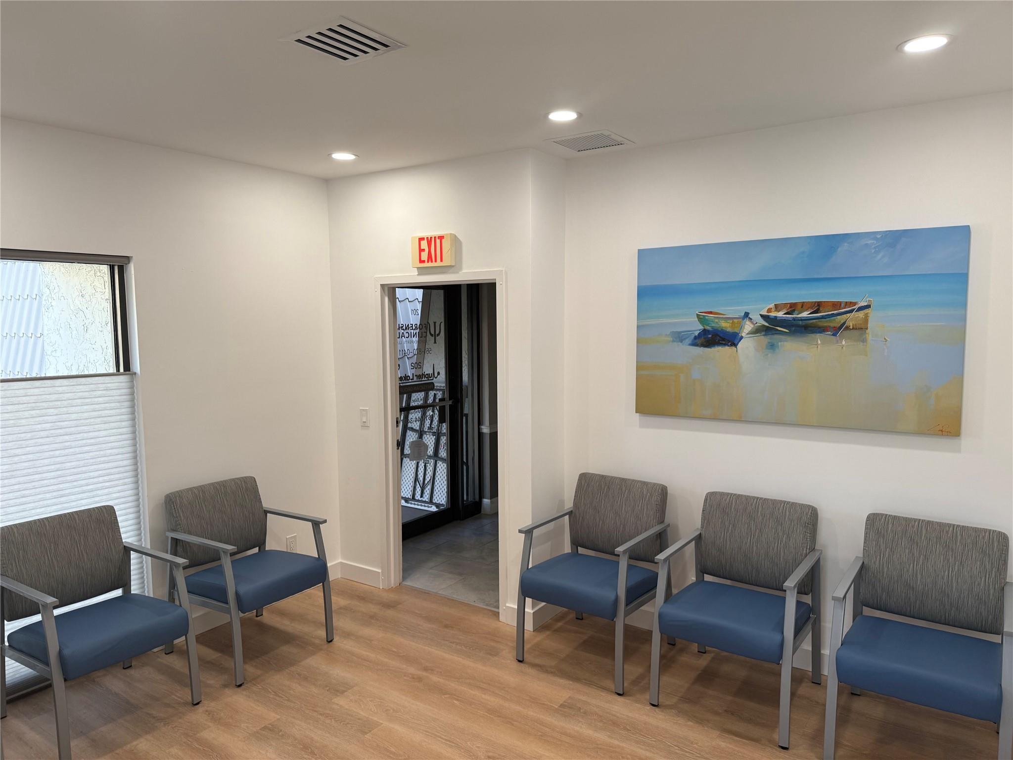 MEDICAL OFFICE FOR LEASE: Great opportunity to lease 1 to 2 offices available in Jupiter Lakes Medical Park condo, on the second floor. This is a completely renovated unit, includes a shared reception/waiting room, shared office kitchen with refrigerator and microwave. Office 1 is 14.5' x 8.5' feet, Office 2 is 13.5' x 8.5 feet.