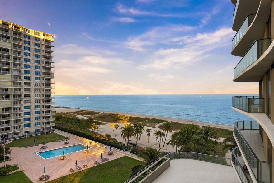 Enjoy spectacular sunsets and ocean views from this move-in-ready corner residence in boutique Sabbia Beach. This thoughtfully upgraded unit offers an expanded living area created by relocating the kitchen island, along with a custom cut-out to accommodate a TV and freestanding dresser, improving flow and functionality. Spacious interiors, natural light, and low monthly HOA fees in a superbly managed building make this an excellent full-time home or family vacation retreat. Amenities include a beachfront pool, state-of-the-art fitness center, and oversized club room for entertaining. Residents enjoy a 24/7 attended front desk, valet, on-site management, and the privacy of a semi-private elevator shared by only two residences per foyer in a boutique building of just 69 homes.