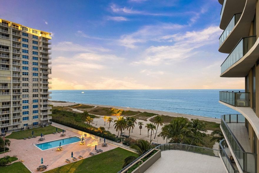 Enjoy spectacular sunsets and ocean views from this move-in-ready corner residence in boutique Sabbia Beach. This thoughtfully upgraded unit offers an expanded living area created by relocating the kitchen island, along with a custom cut-out to accommodate a TV and freestanding dresser, improving flow and functionality. Spacious interiors, natural light, and low monthly HOA fees in a superbly managed building make this an excellent full-time home or family vacation retreat. Amenities include a beachfront pool, state-of-the-art fitness center, and oversized club room for entertaining. Residents enjoy a 24/7 attended front desk, valet, on-site management, and the privacy of a semi-private elevator shared by only two residences per foyer in a boutique building of just 69 homes.