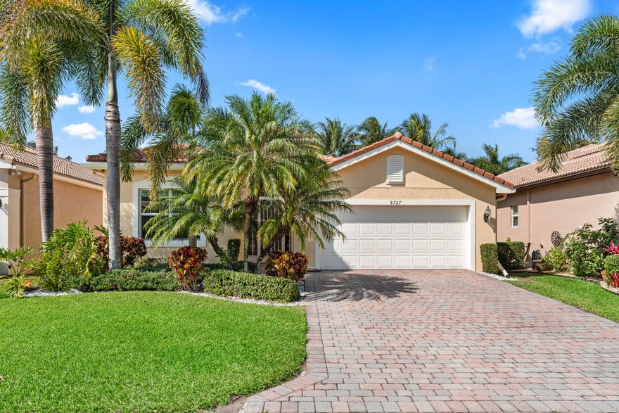 This charming Sophia model is set on a lushly landscaped, oversized private lot just moments from the clubhouse. Offering two bedrooms plus a den/optional third bedroom, two baths, and a two-car garage, the home features impact windows, tile flooring in the main living areas of the home, fans, upgraded baths and more! The gourmet kitchen boasts wood cabinetry with built-in pantry cabinets, granite countertops, full-height backsplash, stainless steel appliances, and a snack bar - perfect for casual dining. The great room and dining area are open to the kitchen - ideal for entertaining. The primary suite includes two closets (one large walk-in) and a bath with dual sinks and a spacious shower. Enjoy a serene backyard and a large covered, screened patio spanning the width of the home. Valencia Cove is a premier 55+ lifestyle community featuring a spectacular 39,000 square-foot clubhouse and 10 acre outdoor recreational facility. Endless activities and opportunities for fun abound - there are activities, trips, shows, and clubs of all types. The clubhouse features an expansive foyer and lobby, grand ballroom with raised stage and dance floor, four spacious card rooms, Cafe with indoor/outdoor seating, Arts and crafts room with kiln, Internet/Billiards room, Office, Catering kitchen with separate demonstration cooking studio, Yoga & exercise studio with ping pong, fully equipped fitness center and men's and women's locker rooms with steam rooms, massage room and showers. There are four pools - a beautiful Resort-style pool and Shade Pavilions, Lap pool with Swimmers' Lap Lanes, Resistance walking pool, Grandchildren's wading pool, and an Outdoor whirlpool spa. There are eight har-tru tennis courts with shade pavilions and lighting for night play, tennis pro shop, tennis pro, league play, six pickleball courts, pickleball pro, league play, 2 bocce courts, league play, half-court basketball and walking/jogging/biking paths throughout and just outside the community. Valencia Cove is conveniently located near shopping, restaurants, houses of worship and major highways!