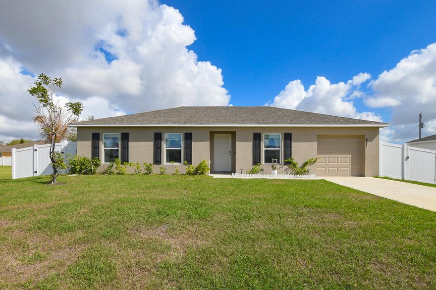 Built in 2023, this move-in-ready 3-bedroom, 2-bath home is perfect for first-time buyers. Enjoy an open floor plan, new flooring, central air, and included appliances (washer, refrigerator, dishwasher). The spacious 10,000+ sq ft fenced yard offers room to relax, entertain, or even add a future pool. No HOA and a 1-car garage add extra convenience. Located minutes from shopping, dining, healthcare, and I-95. A great opportunity to own your first home-schedule your showing today!