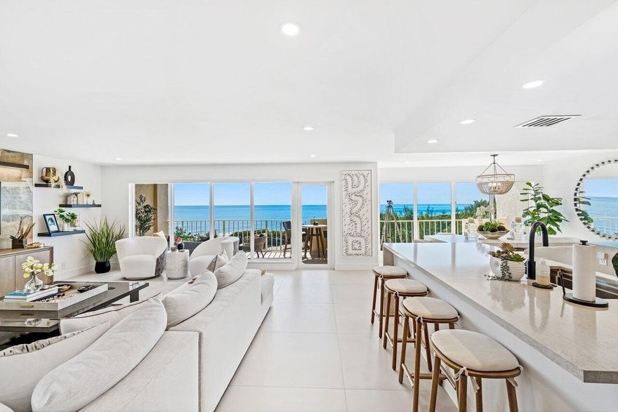 CONTEMPORARY & TOTALLY RENOVATED WITH HIGH END FEATURES THROUGHOUT! 36 x 36 PORCELAIN GREIGE FLOORS, RECESSED LIGHTING, LEIBERR REFRIGERATOR, WINE COOLER, CUSTOM CLOSETS, IMPACT GLASS WINDOWS & DOORS ARE JUST A FEW OF THE MANY UPGRADES.  THE SPECTACULAR OPEN FLOOR PLAN IS PERFECT FOR ENTERTAINING! THIS SPACIOUS 2 BEDROOM 2 BATH APARTMENT IS OVER 1900 SQ FT UNDER AIR AND IS COMPLEMENTED BY BEAUTIFUL SWEEPING OCEAN VIEWS! SITUATED ON 38 ACRES OF LUSHLY LANDSCAPED GROUNDS, 24 HOUR MANNED GATEHOUSE & CONCIERGE SERVICES, ACTIVE PICKLEBALL & TENNIS, 5 POOLS, BBQ AREAS, A MARINA, FITNESS ROOMS & SOCIAL EVENTS! THE DEEDED BEACH FOR SEA RANCH OFFERS CHAIRS, UMBRELLAS, CHAISES & CANVAS CABANAS! WALKING DISTANCE TO SHOPPING & RESTAURANTS!