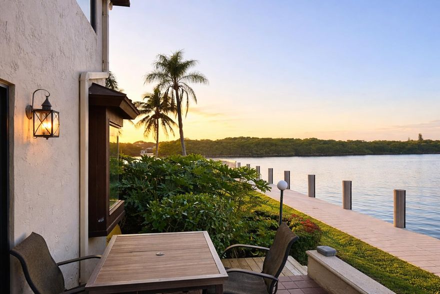 Direct Intracoastal end-unit townhouse with monthly HOA dues of $333. Optional private dockage available to residents for $200 per year. 6-unit community on a point lot with wide water views. Recent improvements include a new roof across all 6 units, impact-resistant hurricane-proof glass, new pilings and reinforcement for the sea wall, new pavers over the sea wall, new dock, new deck, new A/C unit, and new carpeting on the stairs and second floor. NEWER appliances in the kitchen. Very durable top-of-the-line NEWER kitchen cabinets. Waterfront community pool located at the corner of the property. All dimensions and square footage are approximate and should be verified by the buyer or buyer's representative. The primary bedroom was extended in 1984.