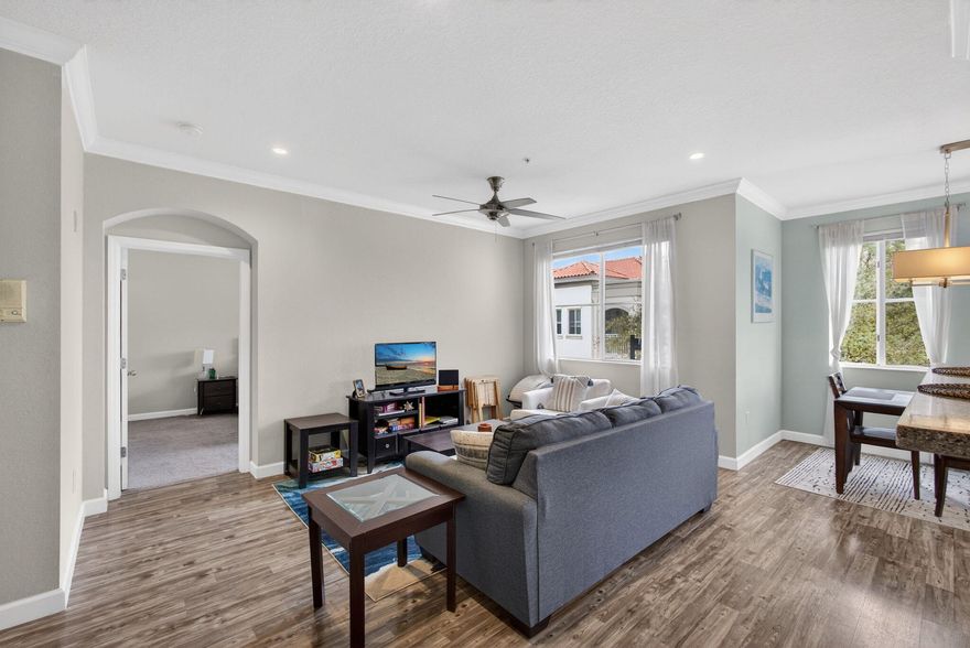 Don't miss it! This beautiful 2-bedroom, 2-bath updated corner condo features an open floor plan and will have brand-new flooring installed prior to the new tenant moving in. The top-floor location means no neighbors above and plenty of natural light. Located in the desirable Legacy Place community in the heart of Palm Beach Gardens, this unit features a private balcony overlooking lush tropical landscaping, a large primary bedroom with a walk-in closet, and a full-size washer and dryer. Ideally situated just steps from the community pool and clubhouse. Legacy Place is a gated community offering resort-style amenities including a pool, tennis courts, fitness center, and scenic walking paths. Conveniently located near PGA Boulevard, The Gardens Mall, beaches, restaurants, and minutes to 95!