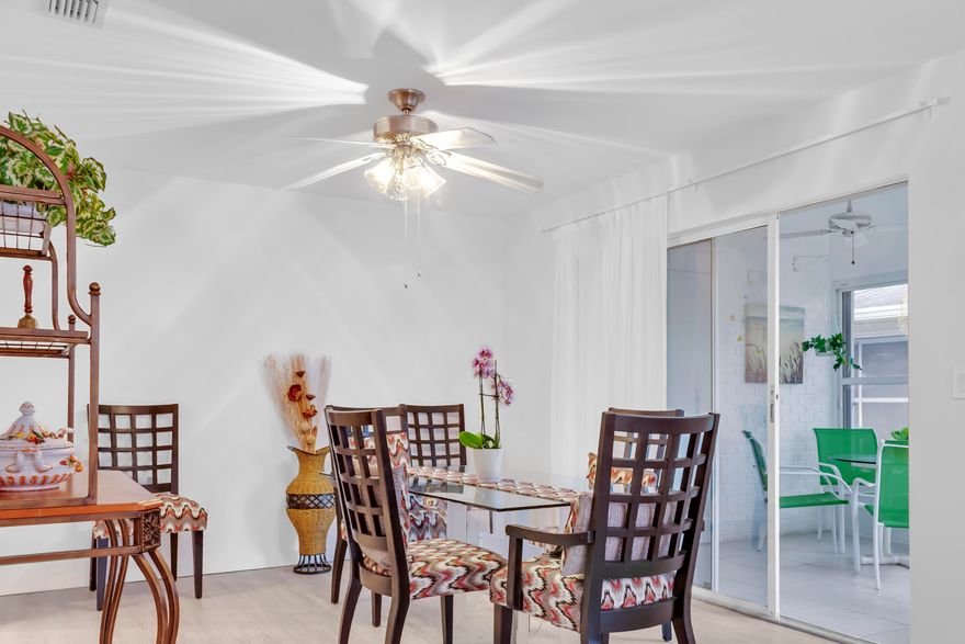 This 2-bed/2-bath villa is move-in ready with modern updates, including granite kitchen countertops, tile flooring in the kitchen, new cabinets, and luxury vinyl flooring. The popcorn ceilings have been removed. Both bathroom vanities have been replaced, and the guest bath features a tiled walk-in shower. The newer patio enclosure is enjoyable in any season. All windows are impact-resistant except for the sliding door to the enclosed patio. Complete accordion shutters provide extra protection. The villa is freshly painted with new window treatments. A/C 2023, WH 2022. Just bring your suitcase and toothbrush. The maintenance fee is paid quarterly and covers water, sewer, trash, basic cable, outside maintenance, and roof maintenance. Limetree is a 55+, pet-friendly community that offers a... Limetree is a 55+ community that offers a variety of activities for an active lifestyle. Enjoy a carefree, easy lifestyle with options like Bingo, card games, crafts, parties, classes, trips, and more..See Supplement...The clubhouse includes a well-stocked library, sauna, exercise room, billiards, shuffleboard, and competitive Bocce tournaments. Residents can also choose from three heated swimming pools and access both tennis and pickleball courts. Conveniently located near the beach, shopping centers, fine dining, theaters, I-95, the Turnpike, and airports, this villa is an ideal choice for those seeking a vibrant community.