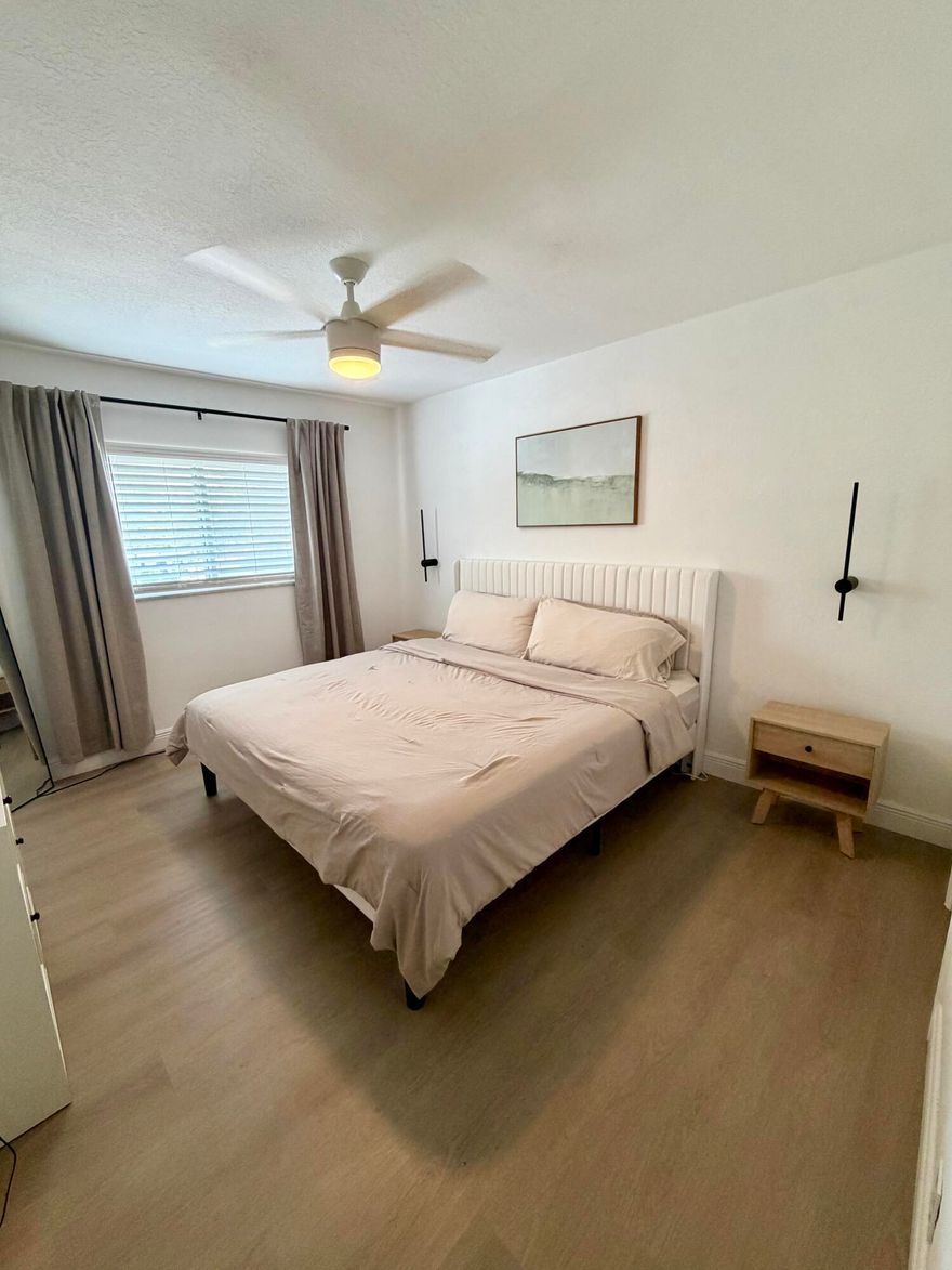 Fully furnished & equipped 2/1 apartment for rent in a great location and quiet community! Just 10 minutes away from the beach and 3 miles north of Las Olas. Entire unit has been repainted white and has LVP flooring throughout. This HOA is pet friendly with up to 2 pets allowed (max 100lbs combined). Laundry room is conveniently located on the same floor as the unit. HOA amenities include a relaxing pool area and bbq grill. Unit comes with 1 assigned parking spot and there is plenty of guest parking available as well.  2 pets allowed max, 1 assigned parking space, lots of guest parking. HOA application fee is $150 per person or per married couple.