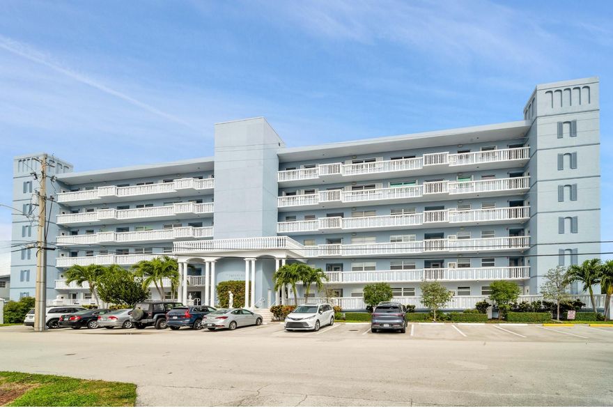 Gorgeous 2/2 NE corner unit on top floor with views of the ocean, downtown skyline and Fort Lauderdale's Famous Intracoastal Waterway. Upgrades throughout including impact windows & doors, plantation shutters, new A/C in 2022, stainless steel appliances, granite counters, marble showers, spacious double master bedrooms w/ walk-in closets, wood & stone flooring, crown molding, washer/dryer in unit & enclosed back balcony with solar shades. Building located on nice wide canal and is walking distance to the beach, local shopping & restaurants. 40-yr recertification complete w/ exterior paint, new elevator in 2023 & seawall in 2019. Boat dockage available for boats up to 50ft. One covered parking space in secure garage, additional parking available, rentals okay after 1yr & small pets welcome.