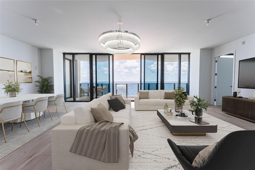 This home in the sky embodies a lifestyle of ease — offering privacy when desired and vibrant social connection when inspired. Casamar, one of Pompano’s most iconic new luxury oceanfront towers, features this flow-through residence with the building’s widest living room, refined interiors, and both east and west facing balconies for panoramic sunrise-to-sunset views. Floor-to-ceiling glass and oversized terraces frame direct Atlantic views, creating seamless indoor–outdoor living. A private elevator opens into a foyer leading to a chef’s kitchen with Italian cabinetry, Sub-Zero/Wolf appliances, spa-style baths, and smart-home technology. Amenities include sunrise and sunset pools, oceanfront lounges, spa, fitness center, pickleball, golf simulator, and 24/7 concierge and valet.