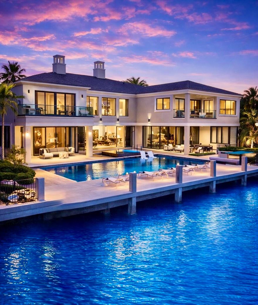 Located in Boca Raton's ultra-exclusive deep-water enclave, The Sanctuary, recognized by Forbes as one of the "Top Ten Exclusive Gated Communities in the Nation", this architecturally significant estate blends world-class design, modern luxury, and unmatched security. Designed by Affiniti Architects and built by Bloomfield Construction, it features soaring 30-ft ceilings, dramatic walls of glass, chef's kitchen, media room, billiards room, elevator, luxe primary wing with dual spa baths and boutique closets, private dock with deep-water ocean access, resort-style pool, and 24/7 armed guard-gated security with land and water patrols. Set within the heart of Boca Raton's most prestigious and secure deep-water enclave, this extraordinary waterfront estate transcends traditional luxury living. Located in The Sanctuary, recognized by Forbes as one of the "Top Ten Exclusive Gated Communities in the Nation", this meticulously reimagined architectural masterpiece is a rare offering where world-class design, modern sophistication, elite security, and yachting lifestyle converge in perfect harmony.  Designed by award-winning Affiniti Architects and masterfully built by the renowned Bloomfield Construction, the residence is a striking expression of architectural pedigree and refined craftsmanship. Every detail has been thoughtfully curated to create a home that is both visually breathtaking and exceptionally livable, an immersive work of art for the discerning buyer who values beauty, privacy, and peace of mind at the highest level. From the moment of arrival, the estate makes an unforgettable first impression. A dramatic foyer welcomes you beneath soaring 30-foot ceilings, where expansive walls of glass and statement architectural lines frame the home's light-filled interiors. The grand scale is immediately balanced by warmth and elegance, with open-concept living spaces designed to maximize natural light, waterfront vistas, and effortless flow between formal and casual environments.  Every room has been composed with entertaining in mind. Sophisticated and inviting, the main living areas unfold seamlessly into a series of refined spaces ideal for intimate gatherings or grand-scale hosting.   A designer entertainment bar of Agate Thera Titan semi-precious stone with a polished finish creates a natural focal point for evening cocktails and conversation, while a professional-grade billiards room adds a layer of distinction and leisure.  An impressive media suite offers a cinematic retreat for private screenings or game-day enjoyment, and a private elevator provides convenience and accessibility across the home's multiple levels. At the heart of the residence, the chef's kitchen is a statement of both function and style. Outfitted with top-tier appliances, custom cabinetry, and exceptional finishes, it is designed to inspire culinary creativity while serving as a central gathering place for everyday living. Flowing effortlessly into multiple dining galleries and entertaining spaces, the kitchen supports everything from elegant dinner parties to relaxed waterfront brunches with ease. The primary wing is a true sanctuary within the home, a private retreat conceived with the ambiance of a luxury resort. Spacious and serene, it offers a refined sense of seclusion with tranquil water views that shimmer just beyond the windows. Dual spa-inspired bathrooms create a his-and-hers experience of comfort and indulgence, while separate boutique-style dressing rooms/closets provide both beauty and functionality. Private sitting areas complete the suite, offering quiet moments of reflection, morning coffee overlooking the water, or a peaceful escape at day's end. Each guest suite has been thoughtfully designed as a private haven in its own right, ensuring family and visitors experience the same level of luxury and comfort found throughout the estate. Rich millwork, custom lighting, and carefully selected materials create an atmosphere of understated elegance, while the home's thoughtful layout enhances privacy for all who stay. Beyond its beauty, this residence offers something increasingly rare in today's luxury market: true security without compromise. In a world where privacy has become one of the most coveted luxuries, The Sanctuary delivers an unrivaled level of protection. With 24/7 armed guard-gated entry, roving land patrols, and dedicated water patrols, residents benefit from a multi-layered security infrastructure that is both discreet and comprehensive. The result is a fortress-like sense of safety wrapped in the elegance of an open, airy, architecturally significant waterfront home. For those who demand both serenity and assurance, there are few communities that compare. Outdoors, the property transforms into a private resort and yachting retreat, designed to embrace the very best of South Florida's coveted waterfront lifestyle. The estate's private dock is tailored for the elite yachtsman, offering deep-water access and immediate connection to the Intracoastal and Atlantic beyond. Whether setting out for a day on the water or returning at sunset, the boating experience here is seamless, sophisticated, and truly world-class. A resort-style pool glistens amid lush tropical landscaping, creating a secluded outdoor oasis that feels worlds away from the everyday. Surrounded by verdant greenery and thoughtfully designed terraces, the exterior spaces invite both relaxation and entertaining on a grand scale. The transition from indoors to outdoors is beautifully fluid, with expansive openings and integrated living areas that embody the quintessential South Florida lifestyle, sunlit, elegant, and effortlessly connected to the water. As a resident of The Sanctuary, ownership extends beyond the home itself to include access to one of the region's most exclusive and meticulously maintained private communities. Known for its exceptional privacy, deep-water access, and uncompromising standards, The Sanctuary is widely regarded as one of the most coveted addresses in Boca Raton and beyond. The Sanctuary HOA amenities include: ~24/7 armed guard-gated security ~Roving land patrols and monitored waterfront security ~Private 20-slip marina ~Tennis and basketball courts ~Playground ~27-acre bird and wildlife preserve ~Maintenance of community landscaping, roads, and common areas ~Additional resident concierge-style services A reputation for exceptional privacy, safety, and exclusivity This is more than a residence, it is a statement of lifestyle, taste, and intention. A place where architecture inspires, where security is seamless, and where every detail has been designed to elevate the experience of home. Rarely does a property of this caliber become available within The Sanctuary, especially one that so completely captures the essence of waterfront luxury, world-class design, and protected privacy.  For the buyer who seeks the extraordinary, who values elite craftsmanship, deep-water yachting access, and one of the most secure and prestigious communities in the nation, this is a once-in-a-generation opportunity to own a true Boca Raton masterpiece.