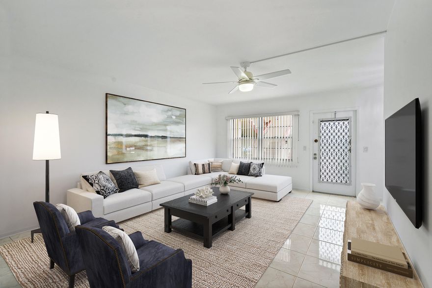 Some photos have been virtually staged to enhance the properties potential. Popcorn removed and freshly painted, this 2 bedroom, 1 1/2 bathroom ground floor unfurnished condo is conveniently located in close proximity to the satellite swimming pool. Century Village, a 55+ community, has a spectacular clubhouse which offers a well equipped fitness center, indoor and outdoor pool and tennis facilities. Century Village is a guard gated community that provides courtesy buses with pick-up stops all around the community to the main clubhouse. From there, daily trips to various shopping areas, malls and restaurants.