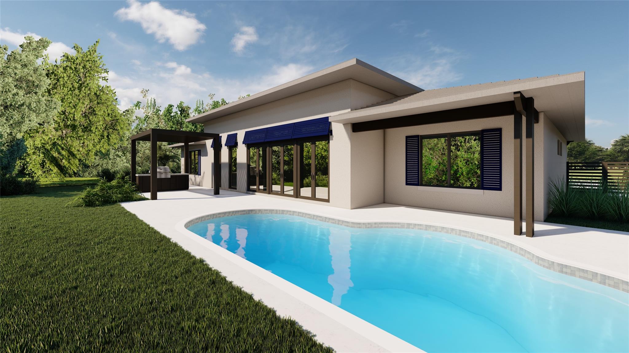 Welcome to luxury living in one of Ft. Lauderdale's most desirable neighborhoods Coral Ridge! This Brand New 2025 Construction is a stunning masterpiece offering over 3000 sq. ft. of thoughtfully designed living space. 12' ceilings and Open Concept design create a bright and airy atmosphere with Expansive Impact Sliding Doors that provide a seamless indoor-outdoor living. A Gourmet kitchen features top of the line appliances, custom European cabinetry. The Spacious Primary Suite boasts a spa inspired bathroom with soaking tub & oversized shower, Custom walk-in closets. Huge bedrooms offer ensuite baths and custom closets. Step outside to your private oasis an outdoor kitchen, covered lanai and salt water pool with sun shelf perfect for entertaining or relaxing in the Florida sunshine.