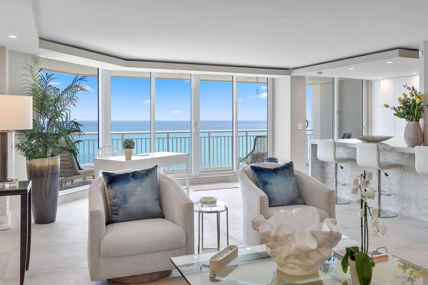 OCEANFRONT TO INTRACOASTAL PENTHOUSE - Incredible views! Completely gut renovated rare penthouse with only 24 units in the building. This 3-bedroom apartment with a direct access private elevator has every customized feature you could need. Lutron lighting automation, Hunter Douglas Powerview shades, new Impact windows and doors, custom Miele chefs kitchen with a full Miele appliance package including a Miele coffee station, dishwasher, & wine fridge, custom cabinets and a sub zero fridge. Walk-in closets designed by California Closets, 2 covered parking spaces closest to the entrance, east and west facing private balconies, with oversized private terraces, oceanside pool & spa, gym. A newer building with construction and elevation up to current code. Building has a full time manager.