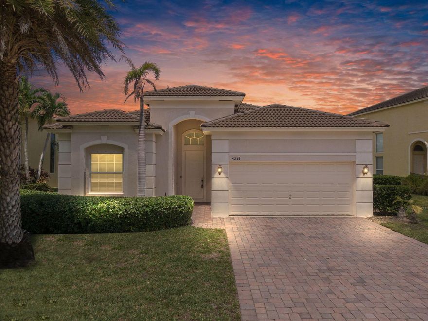 Impressive waterfront home on oversized lot located in sought after Portofino Shores community! Welcome to this luxurious and modern 3 bed 2 bath open concept floor plan with cathedral ceilings, tile flooring plus an oversized screened lanai surely to leave you relaxed! A bonus patio space provides room for grilling and chilling. Portofino Shores offers an abundance of amenities which are well maintained and add to the beauty of the community. Amenities include a lovely clubhouse, pool and patio areas, tennis, pickleball and bocce courts, a fitness center as well as double sidewalks and a preserve trail. You will enjoy gorgeous expansive lake views throughout this stunning home! Close to white sandy beaches, world-famous fishing, boating, lush golf courses and fine dining! Check it out!