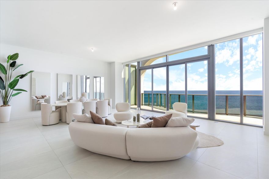Experience unparalleled oceanfront living at Casamar, Pompano Beach's newest luxury condominium. This spacious 4-bedroom, 4.5-bath plus den residence offers up to 11 ft. ceilings, 3,300 sq. ft. of interior space and 562 sq. ft. of outdoor terraces, totaling 3,862 sq. ft. of exquisite coastal living. The flow-through layout features floor-to-ceiling glass showcasing breathtaking Atlantic Ocean and Intracoastal views, perfect for enjoying both sunrises & sunsets.
Elegant upgrades include porcelain flooring, custom Italkraft kitchen cabinetry, and Wolf and Sub-Zero appliances with a natural gas cooktop. Enhanced with premium technology, the residence features a Lutron lighting system, Lutron motorized shades, a Sonos audio package, and an Eero network package for seamless smart-home integration. A private storage unit adds convenience.
Residents of Casamar enjoy resort-style amenities including sunrise and sunset pools, a state-of-the-art fitness center, pickleball court, golf simulator, spa, game room, and sunrise and sunset lounges, along with full pool and beach service. Ideally located within walking distance to shops and dining, this remarkable residence offers the very best in luxury oceanfront living.