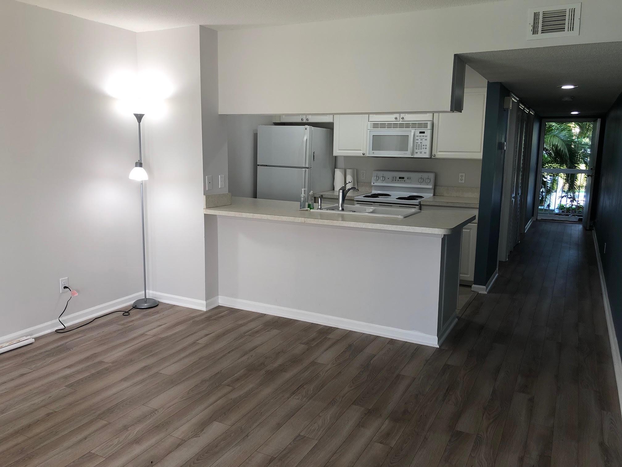 Annual unfurnished. 1/1 with water view, washer and dryer inside unit. Luxury laminate though out, No carpet!. LED lighting. Washer/Dryer inside unit. Small pet permitted. Community pool close by and easy access to I95 and turnpike. Water/sewer/ Trash INCLUDED in rent. Landlord requires credit of 650 or greater and verifiable income of $4,700/month. small pet under 30lbs permitted.