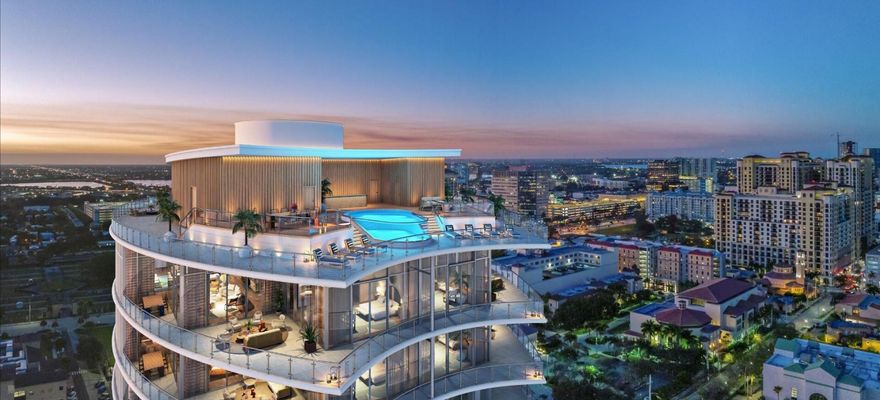 Spectacular Waterfront One-of-a-Kind Penthouse Condominium designed by Jean-Louis Deniot - Two full floors of customizable perfection, soaring ceilings, and walls of glass revealing sweeping views of the Intracoastal, Atlantic Ocean, Palm Beach Island, and West Palm Beach from every principal room. Top floor features private rooftop swimming pool, 360-degree wraparound balcony, fabulous outdoor kitchen, and cabana bath with dressing area, steam shower, and sauna. With 18,000+/- square feet of indoor and outdoor living space, this extravagant, designer-ready Penthouse is primed for interior customization. The first-floor features 9,000+/- indoor square footage with an additional 1,800+/- square feet of outdoor living and dining areas. A sculptured staircase connects the two floors, along with a private elevator. Custom interior allows for the option of 4 to 8 bedrooms and a variety of designs. The iconic new Forté on Flagler building will feature three full floors of opulent amenities. Fantastic downtown location just blocks from CityPlace, Palm Beach Island, and so many shops and restaurants.