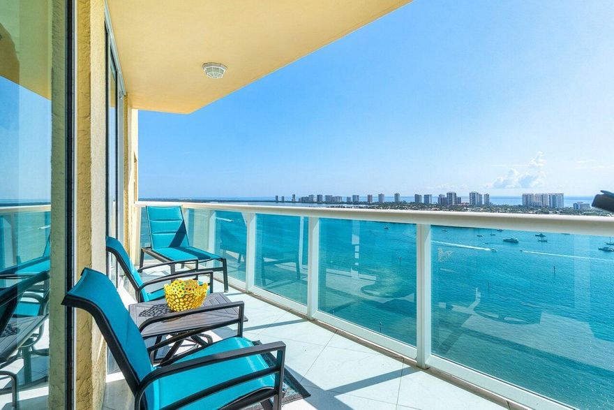 Rare 3BR end unit, completely remodeled and offered fully furnished!  Amazing 23rd floor Intracoastal to ocean views! Bosch appliances & HVAC, Fisker & Peykal fridge, double ovens, induction stove, onyx bar w wine cooler. Italian porcelain floors, California closets. Spacious owners suite w his/her walk-in closets. Primary bath w/double vanity, jetted bath & water closet. corner unit/split floor plan, impact glass, semi-private elevator access. 24/7 manned gate, valet, new rooftop oasis w/pool, spa, BBQ areas, tennis, pickleball, bocce. Clubhouse, fitness, billiard room. assigned covered parking close to elevator, climate-controlled storage unit. Adjacent dry dock marina, no fixed bridges, minutes to ocean.  Waterfront walking path w/gazebo with pet friendly walking path!