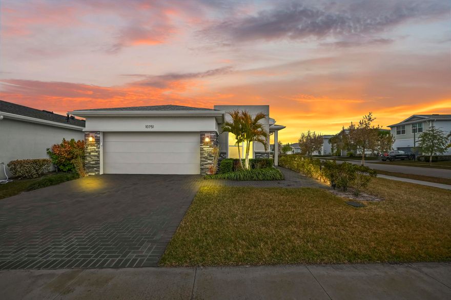 Step into a world of modern elegance and abundant sunshine at this upgraded Aspen model, perfectly positioned on a prime corner lot that floods the home with natural light. Boasting a sleek contemporary elevation and the ultimate peace of mind provided by all-around hurricane impact windows, this 3-bedroom, 2-bathroom residence is as sturdy as it is stylish. The interior feels effortlessly bright and airy, offering a sophisticated canvas for those who appreciate clean lines and a layout designed for the modern Florida lifestyle. The heart of the home is a social masterpiece, featuring an open kitchen floor plan anchored by an expansive island. This seamless space flows directly into the dining and family areas, eventually leading out to a spacious covered lanai where the breeze is always invited. With plenty of room to add a private pool and the gated Emery clubhouse--featuring a resort-style pool, spa, fitness center, and game room--just a few feet from your front door, you're not just buying a house; you're securing a VIP pass to the community's newest amenities.