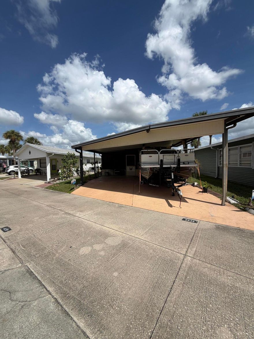 Ancient Oaks- 55+ Community. I Bed 1 bath RV w/Florida room. Laminate floors, Some TLC needed for this to be a super cute affordable living. Clubhouse w/heated pool, Pickleball courts, Billiards the game everyone enjoys! Private mailboxes, Fishermen bring the boat for this double carport- Pontoon boat for sale also.