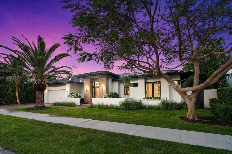 Welcome to this stunning California Contemporary home in Delray Beach! This designer showcase is meticulously designed, blending modern style with warm lines. It epitomizes sophisticated yet casual living and seamlessly integrates the indoor-outdoor lifestyle.Step inside and be captivated by the airy, open concept living spaces. The architectural elements, such as volume ceilings and walls of glass, invite an abundance of natural light, highlighting the fine features and finishes throughout the 4 bedroom, 3 bath home. Built by esteemed Marc Julien Homes and elevated by Vee Merklen's impeccable interiors, this residence is sure to impress at every turn.The attention to detail is evident in the upgraded lighting fixtures and designer wallpaper accent walls that add depth & texture