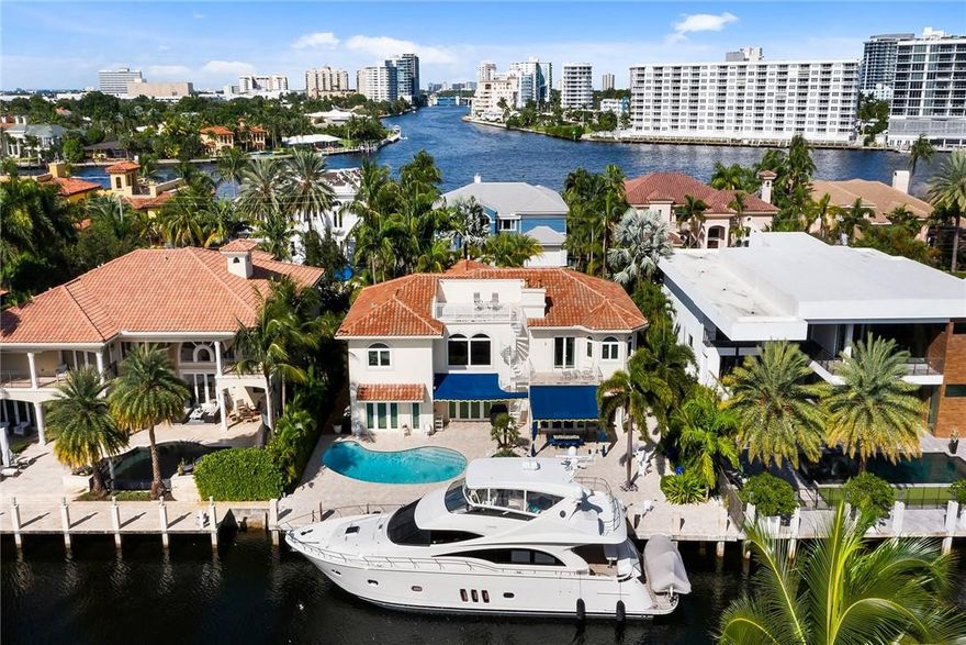 Located just off Las Olas Blvd this well maintained 6bed/6.5bath estate home sitson an oversized lot within the prestigious community of Seven Isles.Boasting 90’ofnew seawall concrete dockage along the rear of the home(w/deep water ocean access)complimentsthe home's expansive resort style lounging areas newly heated Gunite pool&spa.All newhigh-end impact windows&doors,2020 barrel tile roof,freshly painted interior/exterior,3new A/C’s,full house generator,3car garage w/circular drive provides substantial parking.FAB interior floor planfor entertaining,wine room,vaulted ceilings,fireplaces,all bedrooms are ensuite with two 1st floor guestbedrooms,expansive 2nd floor primary Suite w/balcony&a 3rd floor vista view balcony!!Walkingdistance to beautiful beaches,shopping&dining!