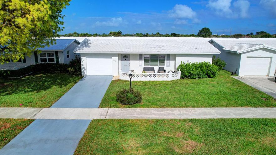 Beautifully updated 2-bedroom, 2-bath single-family home in the active 55+ Palm Beach Leisureville community. This 1,322 sf residence features tile floors, central A/C, an open layout, updated kitchen and baths, laundry, and an attached one-car garage. Enjoy community amenities including clubhouse, pool, bocce, shuffleboard, putting green, sidewalks and social spaces. Situated on a 4,356 sf lot, this home combines comfort with convenience and is minutes from shopping, dining, recreation and medical facilities. HOA amenities and social lifestyle make this a great opportunity.