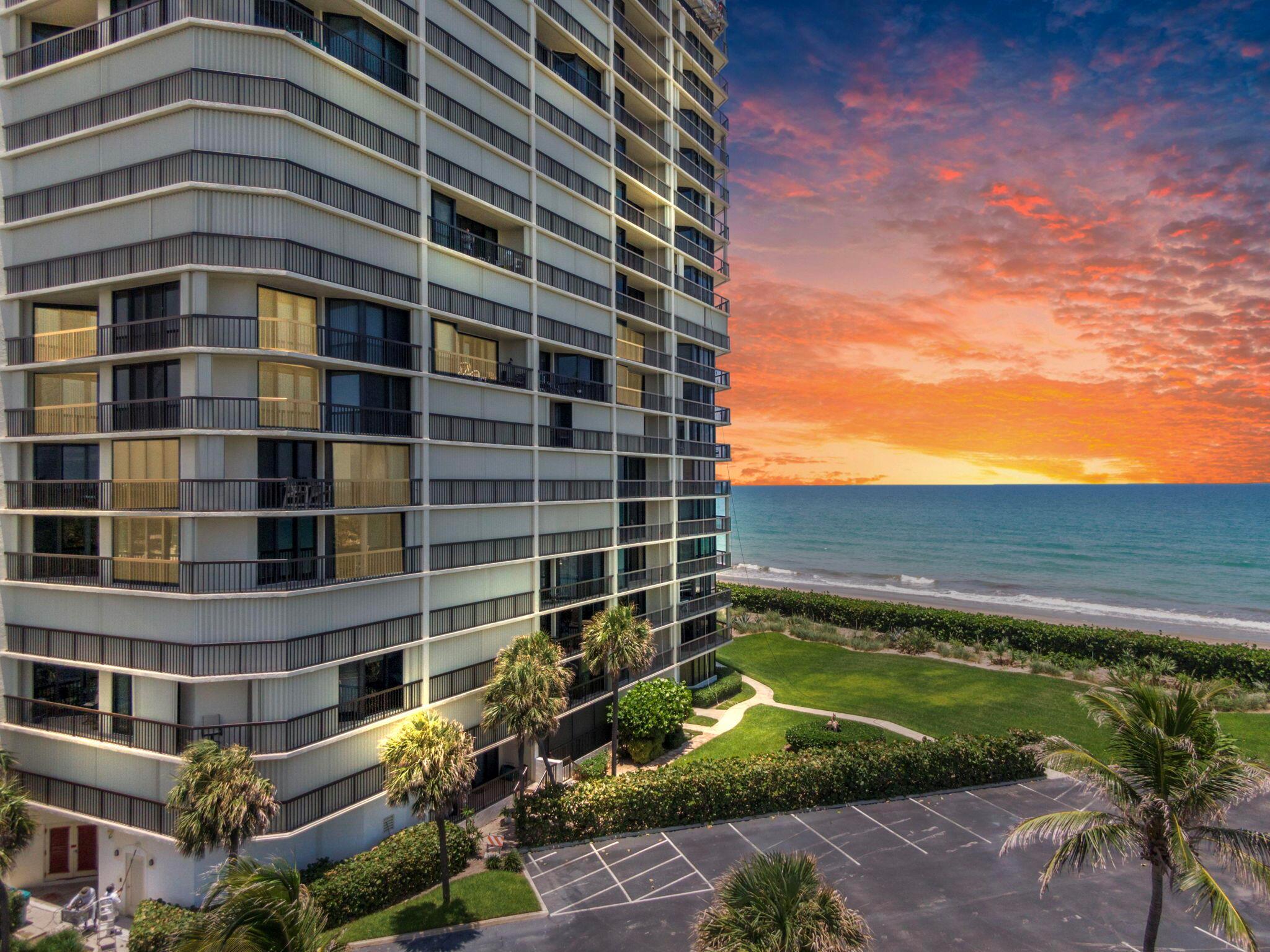 Oceanfront. Southeast corner unit is located on the 5th floor. The southeastern exposure gives you warmth in the winter and cool breezes during the summer. Totally renovated including new impact glass sliders & windows plus accordion shutters on the balcony for protection. Easy to lock & leave knowing everything is protected from storms as much as is possible. Gorgeous kitchen with all the upgrades & offering spectacular views of the ocean. Not only do you have sweeping views of the ocean from almost every room in the residence, including the sumptuous master suite, but there are also views of the intracoastal waterway & the Jensen Beach Causeway. Gated community.
