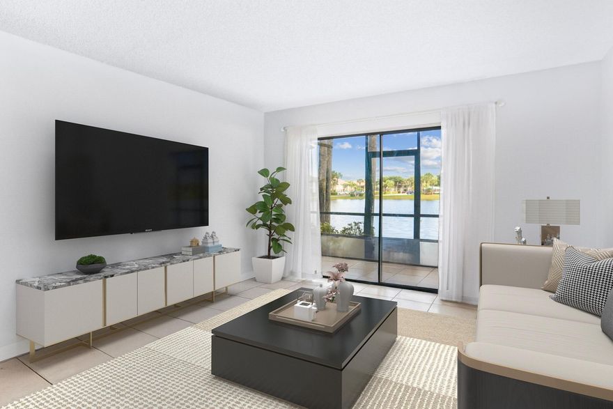 MUST SEE LAKEFRONT GEM - PRICED TO SELL! Wake Up to Serene, Unobstructed Water Views from this Beautifully Renovated 2-Bedroom / 2-Bathroom Unit Featuring a Spacious 1,200+ SqFt Split-Bedroom Layout, Tastefully Reimagined Primary Suite w/ Walk-In Closet, Updated Kitchen & Guest Bath. Modern Finishes, Abundant Natural Light, and a Prime Lakefront Location Elevate Everyday Living in this Tranquil Retreat. Nestled in One of the Area's Most Active 55+ Communities Offering Not One, But Two Clubhouses, with Heated Pools, Hot Tub, Fitness Center, Tennis & Pickleball Courts, Plus Spaces Available for Social Events & Private Gatherings, and More! Conveniently Located Close to Shopping and Dining, w/ Easy Access to Florida's Turnpike & PBI. Now Showing by Appointment Only. *Photos Virtually Staged*