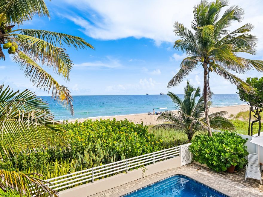 Experience unparalleled beachfront living at 2504 N Atlantic Blvd., Fort Lauderdale, an exquisite oceanfront pool home in one of the most sought-after areas on Fort Lauderdale Beach. Offering 50 feet of direct ocean frontage, this rare gem is one of only 48 exclusive residences on the sand. The home boasts two luxurious primary suites on the second floor, each with a shared seaside balcony that overlooks the serene pool and the sparkling Atlantic. A third bedroom on the first floor, a spacious two-bay garage, and breathtaking ocean views complete this coastal paradise. Don’t miss this extraordinary opportunity!