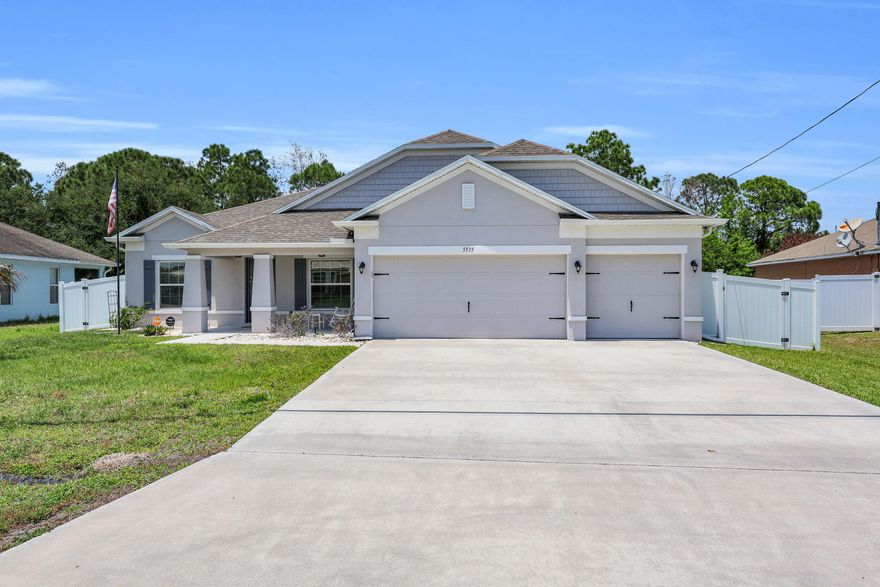 Welcome to this stunning Torino area pool home with and where comfort, style, and everyday luxury come together. Built in 2020, this spacious 4-bedroom + den, full 3-bath home features an open-concept design with soaring ceilings and shiplap throughout, abundant natural light, and two private primary suites ideal for guests or multi-generational living. The beautifully upgraded backyard is designed for private enjoyment with a saltwater pool with both heating and cooling options, sun shelf, 6ft white PVC fencing and plenty of space to relax or entertain. Additional upgrades include Paid off solar panels, whole-home water filtration, epoxy garage floors, newer appliances, and a 3-car garage. Conveniently located near shopping, dining, St. Lucie West, and easy access to I-95