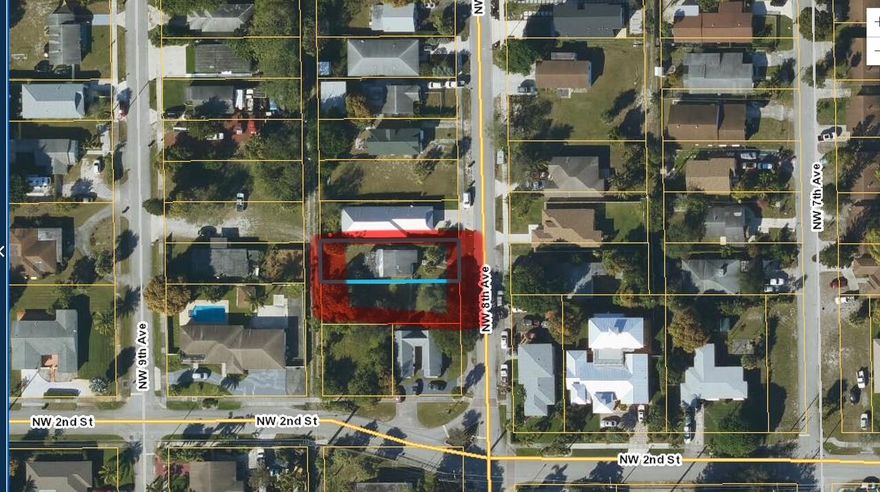 1 property includes 2 lots sold together :          The lot will sell with the structure/ next door. 2 properties in one sale.  The structure is 212 NW 8TH AVE, and the lot next to it is 208 NW 8th.

2 lots :
Frontage: 80 ft Depth: 135 ft
Lot Size: 0.2502 acres / 10,900 sf