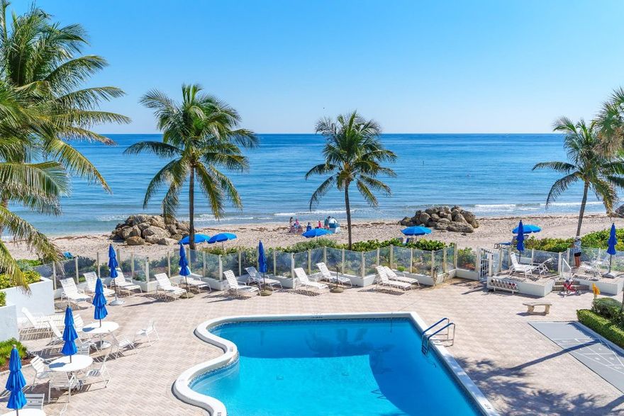 OCEANFRONT RESIDENCE OFFERS THE MOST BREATHTAKING VIEWS ON DEERFIELD BEACH! SPACIOUS INTERIOR FEATURES NEWLY SKIMMED FLAT CEILINGS AND WALLS, LG. CERAMIC FLOORING, OPEN KITCHEN W/LG PANTRY, NEUTRAL BEACHY DECOR, & OVERSIZED PRIVATE BALCONY TO RELAX OR ENTERTAIN ANYTIME, DAY OR NIGHT. COVE BEACH CLUB BOASTS THE BEST AMENITIES INCL. NEWLY RENOVATED RESORT-STYLE HEATED SALTWATER POOL W/PLENTY OF LOUNGE SEATING & ACTIVITY FOR FAMILY AND FRIENDS, NEW SHUFFLEBOARD COURTS, PICNIC AREA, BARBEQUES, PUTTING AREA, CLUB ROOM, KITCHEN, LIBRARY, FITNESS, OFFICE, PLENTY OF PARKING, SECURITY & MORE. ENTER YOUR PRIVATE BEACH FROM THE POOL AREA WHERE YOU MAY RENT MAINTAINED CHAIRS & UMBRELLAS FOR THE DAY, THE SEASON, OR THE YEAR. LIVE THE LIFE YOU DESERVE AT YOUR OCEANFRONT PARADISE ON FLORIDA'S BEST BEACH.
