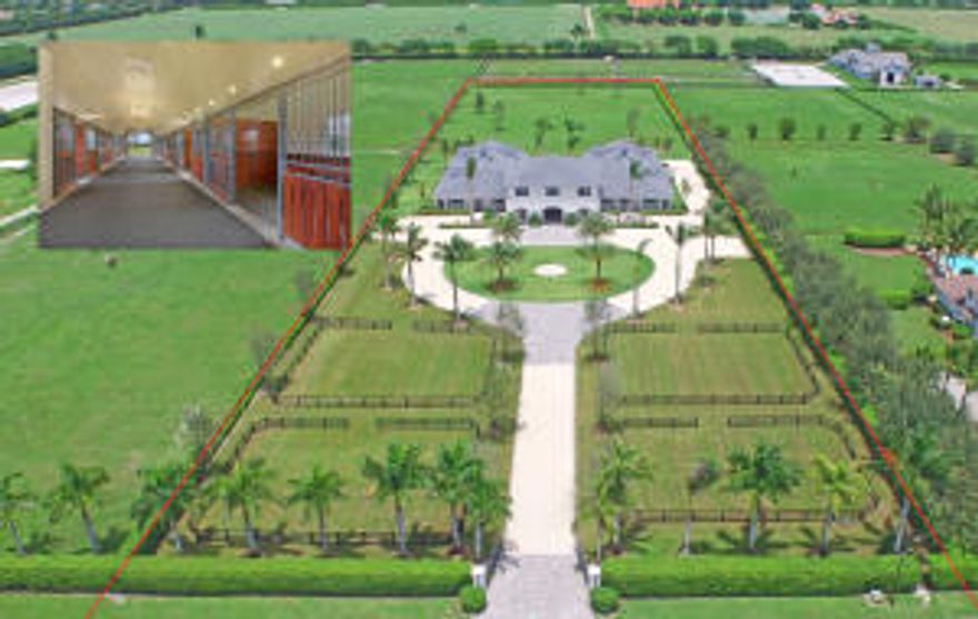 Brand new 18 stall center aisle equestrian facility on 4.1 acres. Owner's amenities include a second story three bedroom three bath owner's quarters, with top of the line wood floors throughout and a large chef's kitchen with granite counter tops. This custom built equestrian facility is located within one of the premier guard gated equestrian communities in Wellington. State of the art stable includes two lounges, two tack rooms, two feed rooms, and four additional half baths. Grand Prix Farms at the Equestrian Club provides a unique way of life with a luxurious ambiance, adjacent to International Polo Club and a short hack to the Wellington Equestrian Festival and the Global Dressage.