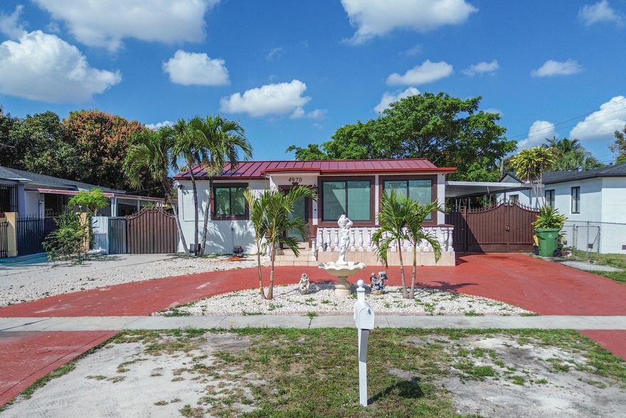 Charming 3-bedroom, 1-bath home featuring a new roof and a functional split floor plan, located in the heart of Hialeah close to shopping, grocery stores, restaurants, and everyday conveniences. Nestled in a well-established, family-friendly neighborhood. The property offers a large driveway with space to park 4+ vehicles, plus a covered carport perfect for hosting family gatherings or outdoor entertaining. Additional storage units provide plenty of space to store tools, equipment, or extra belongings. Ideal for a growing or extended family looking to share a home together.