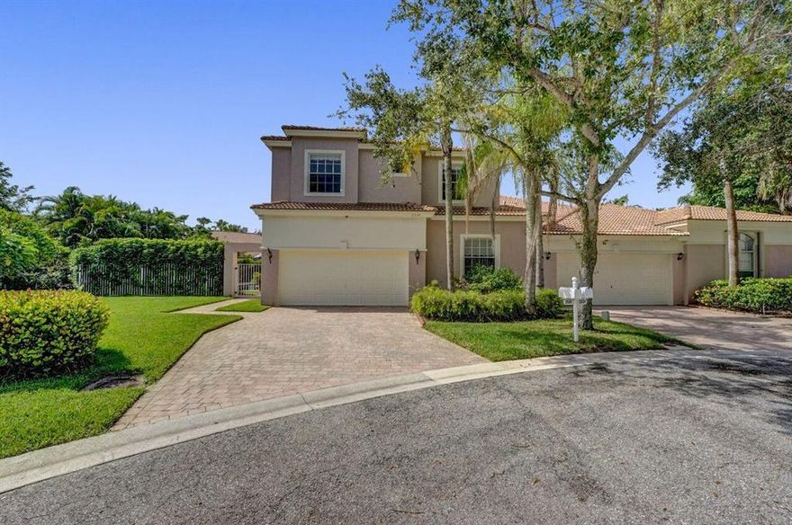 Attached Single Family Home with FOUR bedrooms and THREE FULL bathrooms.  PRIMARY and secondary bedroom on the ground floor.  Secondary bathrm has a walk in shower. Primary bathrm separate shower/tub. Two more bedrooms upstairs with a jack and jill bathrm dual sinks. Great room with a formal dining area an open floor plan, high ceiling heights,  all painted pure white throughout, kitchen all wood cabinets, pantry, kitchen table nestled inside a bay window overlooking pool  surrounding by large patio and lots of green space all fenced in for complete privacy.  Fridge, range, microwave  installed 2020. DW 2016, Laundry room has a separate sink. Water heater 6 years old. AC coils changed out 2020.  All located on a cul-de-sac lot.  Very close to the main clubhouse and amenities. HOA fee includes Comcast high speed internet, roof cleaning, house painting, new fitness center, large community pool, tot lot, tennis, basketball, plenty of various events for the residents in this 24/7/365 days a year guard gated community with nightly roving security!  You'll love this attached single family home it's incredibly inviting!  As you approach the front door, you'll be greeted by a beautiful breath taking green yard, pool, and spa with a flowing waterfall.  Tall lushed landscaping encasing you in your own, completely fenced private oasis! 

Through the front door you'll notice the ceiling height, open floor plan.bright sunshine pouring through the bay window and sliding glass doors!  The great room combines it's space to accommodate a large dining table. The kitchen has all wood cabinets and a pantry. New stainless-steel refrigerator, range, and microwave. The snack bar has room for a few stools.  A kitchen table is nestled inside a bay window overlooking the beautiful backyard.  A laundry room with a sink. Newer water heater! A/C coils changed out in 2020. 

Four bedrooms and three full bathrooms.  The primary bedroom is on the ground floor - large walk-in closet and reach-in closet.  Spacious bathroom, a large soaking tub, oversized step-in shower, and a sit-down bench.  2nd bedroom and step-in shower in the bathroom are also on the first level.  Two more bedrooms are on the second level  and share a jack and jill bathroom & dual sinks.  Complete set of hurricane panels in the two car garage. This home is located on a cul-de-sac lot.