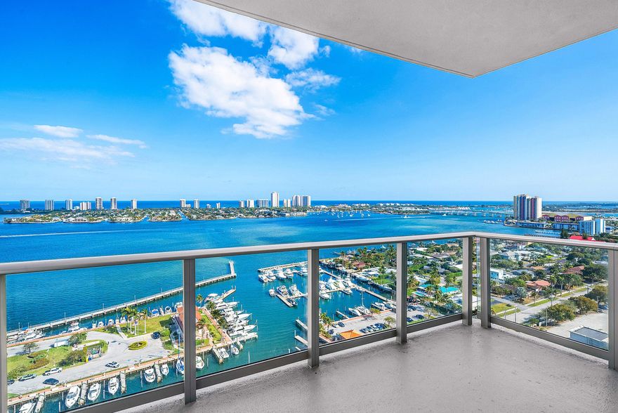 New Construction on the Intracoastal Waterway has arrived in the Palm Beaches! This spacious corner residence with private elevator entrance has 2 large Bedrooms and 2 1/2 Baths and is beautifully appointed with 10ft ceilings, hurricane impact glass, European porcelain tile throughout, full Miele Appliance package, wine & beverage cooler, waterfall quartz kitchen island and countertops with European cabinetry. Enjoy gorgeous views of the Intracoastal Waterway and Atlantic Ocean from this 22nd floor residence and the oversized wraparound balcony. Nautilus 220 boasts a 1-acre outdoor amenity deck in addition to two floors of indoor amenities. Restaurants include SeaHawk Prime and The Birdie by renowned Chef David Burke.