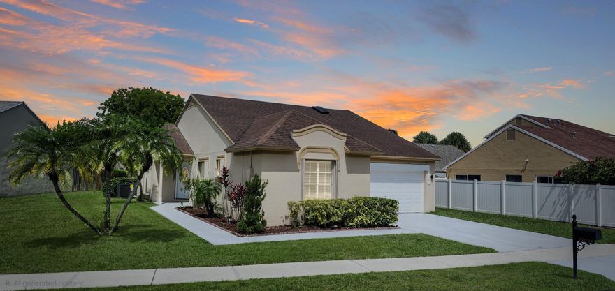 Welcome to Regency Lakes, nestled within the highly desirable Boca Winds Community! This stunning 3-bedroom, 2-bath home features soaring vaulted ceilings, luxury vinyl flooring throughout, and plush carpet in all bedrooms. The beautifully updated kitchen and bathrooms showcase elegant marble quartz countertops, offering a truly modern feel. Sitting on a unique pie-shaped lot with no rear neighbors, privacy is unmatched. Enjoy a 2-car garage and low HOA fees. The community amenities include a resort-style pool, basketball courts, playground, and sidewalks — all just minutes from A-rated schools. This one checks every box!