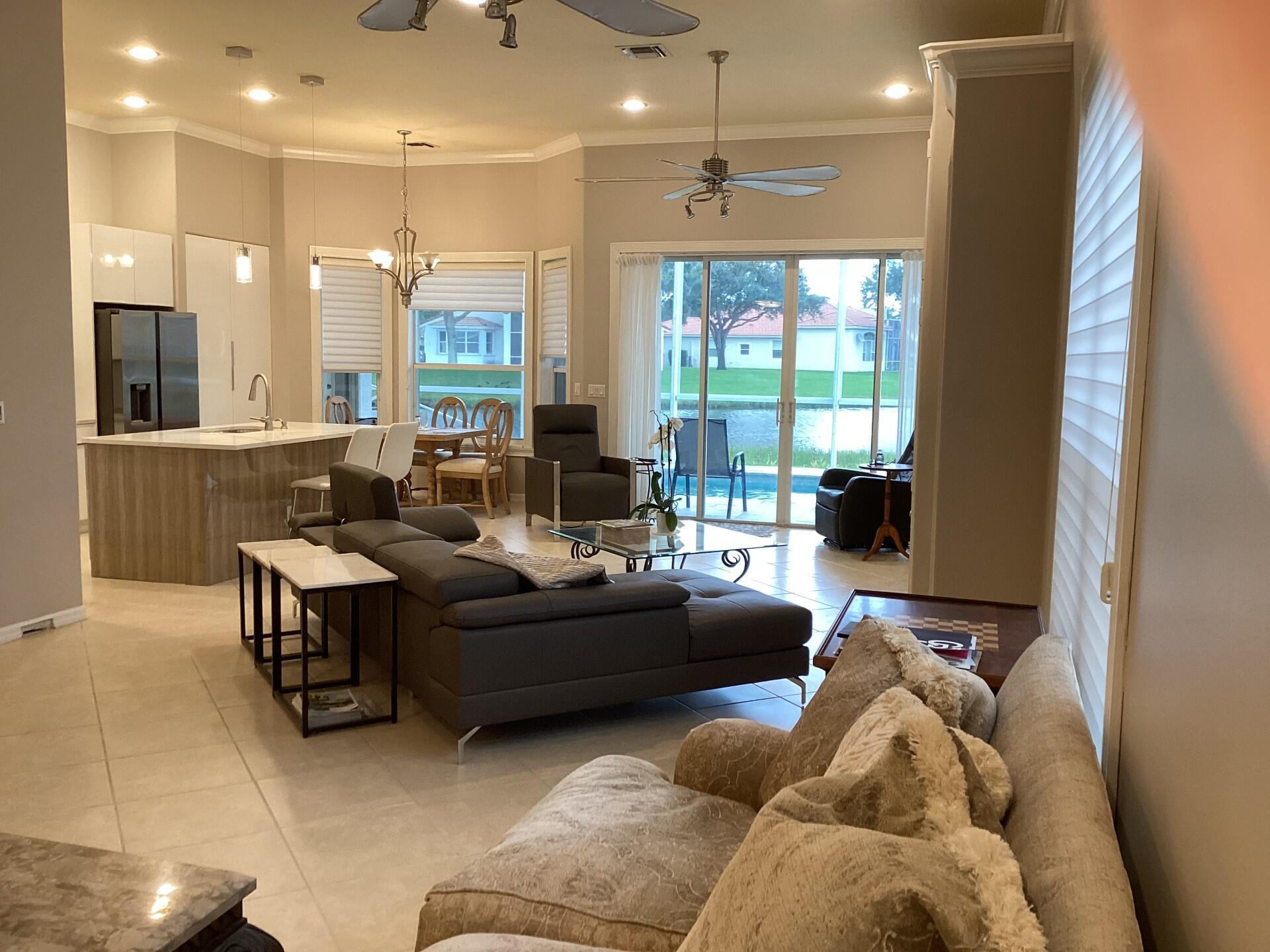 This welcoming retreat features an open concept layout highlighted by magnificent water views from the Kitchen, Family Room, Living Room and Master Bedroom. Enjoy entertaining and relaxing in the screened, saltwater and heated pool with limestone pavers.The White Renovated Kitchen, with Quartz counters, backsplash and Island plus Stainless Steel appliances are beautiful and functional.Separate den is a possible 4th bedroom but is currently outfitted with dual desks and cabinets.. Crown moldings, outfitted closets, all tile floors, Hurricane Shutters, 8500 W generator and transfer box are included.Avalon Clubhouse has been redecorated and has an oversized Pool, Spa, Fitness Center and PIckleball &Tennis Courts.Close to restaurants and shopping.