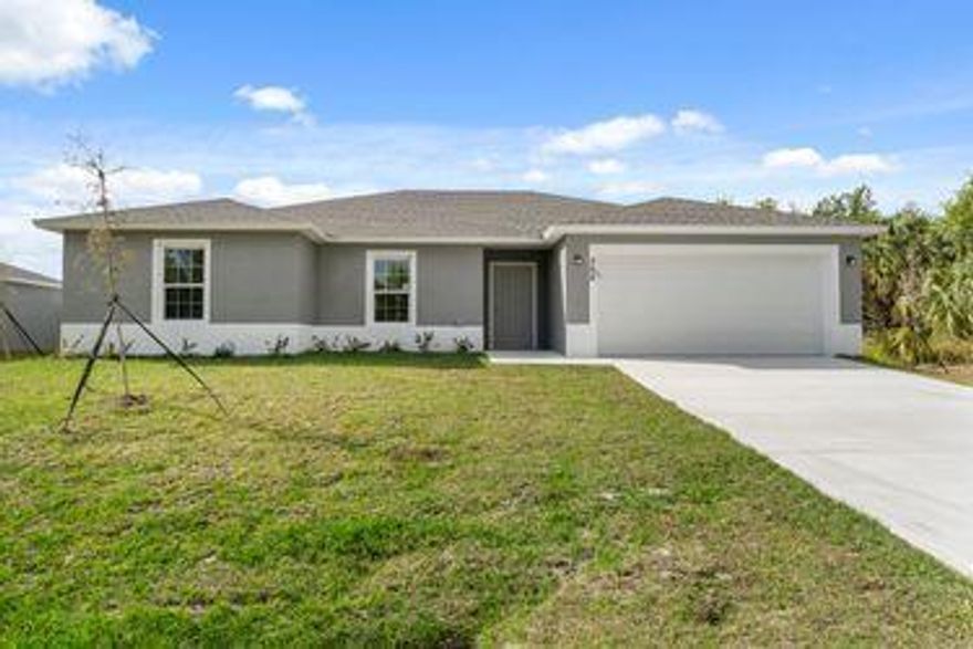 NEW CONSTRUCTION! 1-month free rent (applied to last mo) with12-mo lease, 2- mo free rent with a 24-mo lease at list price. CBS 4 bed, 2 bath, 2-car garage, 1,809 SF, open floor plan, LVP flooring throughout, fenced backyard. Quartz countertops, SS appliances, large island, and pantry. Master suite has walk-in closet, dual sinks, and a beautifully tiled shower, 3 addtl bedrooms share upgraded bath with dual sinks, laundry rm with new washer/dryer, and hurricane shutters. Close to schools, shopping, & highway access. Base rent is $2,625 + $145/mo for smart home features, internet & basic cable, AC filter service and tech fee.  Monthly rental price is negotiable, contingent on landlord's approval. All room sizes are approximate. Photos are of model home, same layout & finishes for this home