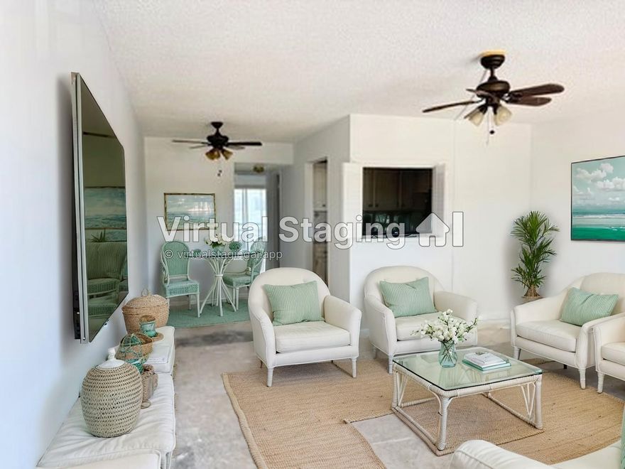ACTIVE 55+ COMMUNITY - Needs TLC. Gated community with 24/7 manned, gated security at both entrances! Residents enjoy resort-style amenities including a luxurious clubhouse, state of the art theatre, a health and fitness center with a resistance pool, tennis courts, scenic biking paths, boating, courtesy transportation, and more. It is perfect for year-round or seasonal living. No leasing for a new buyer. Roof replaced in 2024. Water heater replaced in 2021. Carpet has been removed and it has been painted.