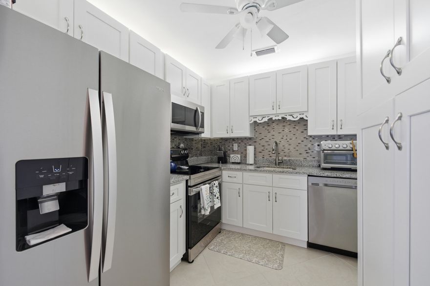 Welcome home to this super clean, bright, and immaculate move-in ready condo in Kings Point! Offered furnished or unfurnished--your choice, this beautifully maintained residence features low HOA fees and no current assessments, providing true peace of mind for the next owner. Enjoy a fully renovated kitchen featuring granite countertops, stainless steel energy-efficient appliances, pantry storage, and a stylish backsplash. The entire condo has been freshly painted and enhanced with upgraded molding in the main living areas, along with all new window treatments. This home also features TOTAL IMPACT WINDOWS and DOORS, offering added storm protection, safety, and energy efficiency. Both spacious king-size bedrooms offer newer carpeting, while the bathroom has been updated with newer newer vanities and a Bath Fitter shower system. Relax in the enclosed lanai with windows and screens, complete with laminate flooring and a convenient laundry area with energy-efficient washer and dryer. Major updates include a newer A/C system and water heater with annual A/C maintenance, making this home truly move-in ready with no worries. Ideally located close to both Kings Point entrances and the Flanders clubhouse, making it easy to enjoy all the community amenities. No car? No problem. Kings Point offers a fleet of community buses for convenient transportation throughout the community and surrounding areas.
Kings Point is also just minutes from Atlantic Avenue, where you'll find top restaurants, shopping, medical facilities, hospitals, and easy access to major highways. Owners may rent once per year after one year of ownership with HOA approval, offering flexibility for future plans. Clean, bright, and completely move-in ready--your new home in Kings Point is waiting!