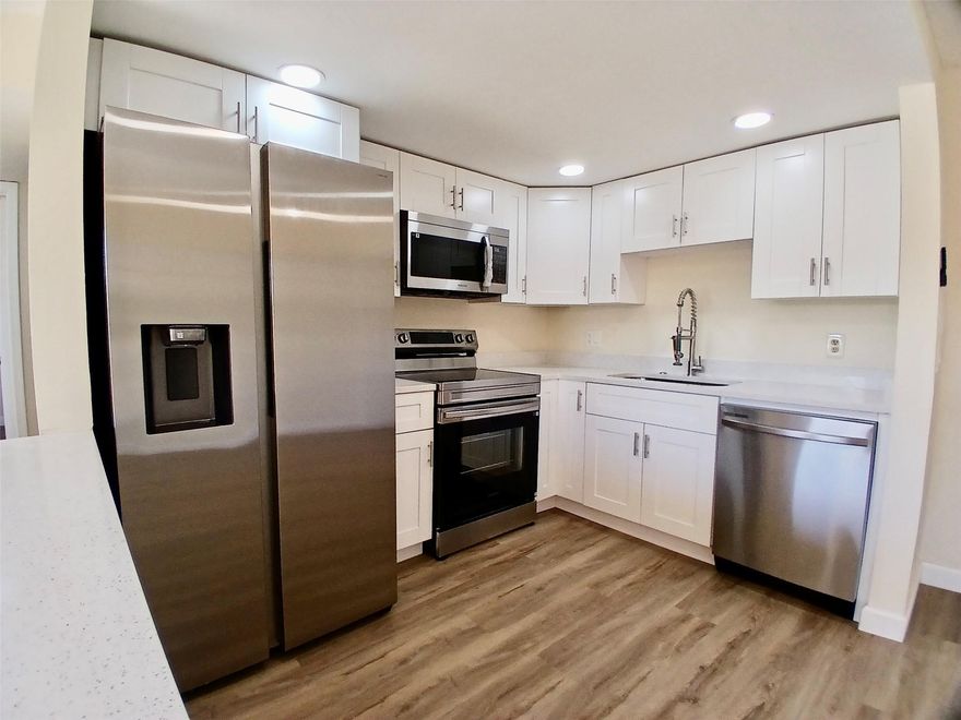 BEAUTIFUL FIRST FLOOR LAKEFRONT CONDO! This Condo is Renovated with Premium Materials. Quartz in the Kitchen and Bathrooms. All New Stainless Steel Appliances, New Kitchen and Bath Cabinets. Pull Down Kitchen Faucet and All New Matching Hardware. New Remodeled Bathrooms with Decorative Tiling and Premium Shower Doors. New Waterproof Vinyl Flooring Throughout with Modern Baseboards. New Verticals, Hardware, Accents! Ceiling Fans with Remote Controls in Bedrooms. There is a Washer and Dryer in the Unit! Enjoy a Peaceful Lake View from your Living Area and Patio. Oak Terrace is a Well Managed, Quiet Community. Great Landlord is Looking for a Great Tenant! Water and Cable is Included. Must have 650 Credit Score and Provable Income.